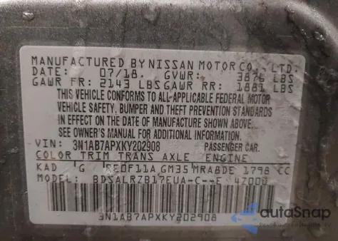 2019 Nissan Sentra Sr z USA, uszkodzony, nr VIN 3N1AB7APXKY202908